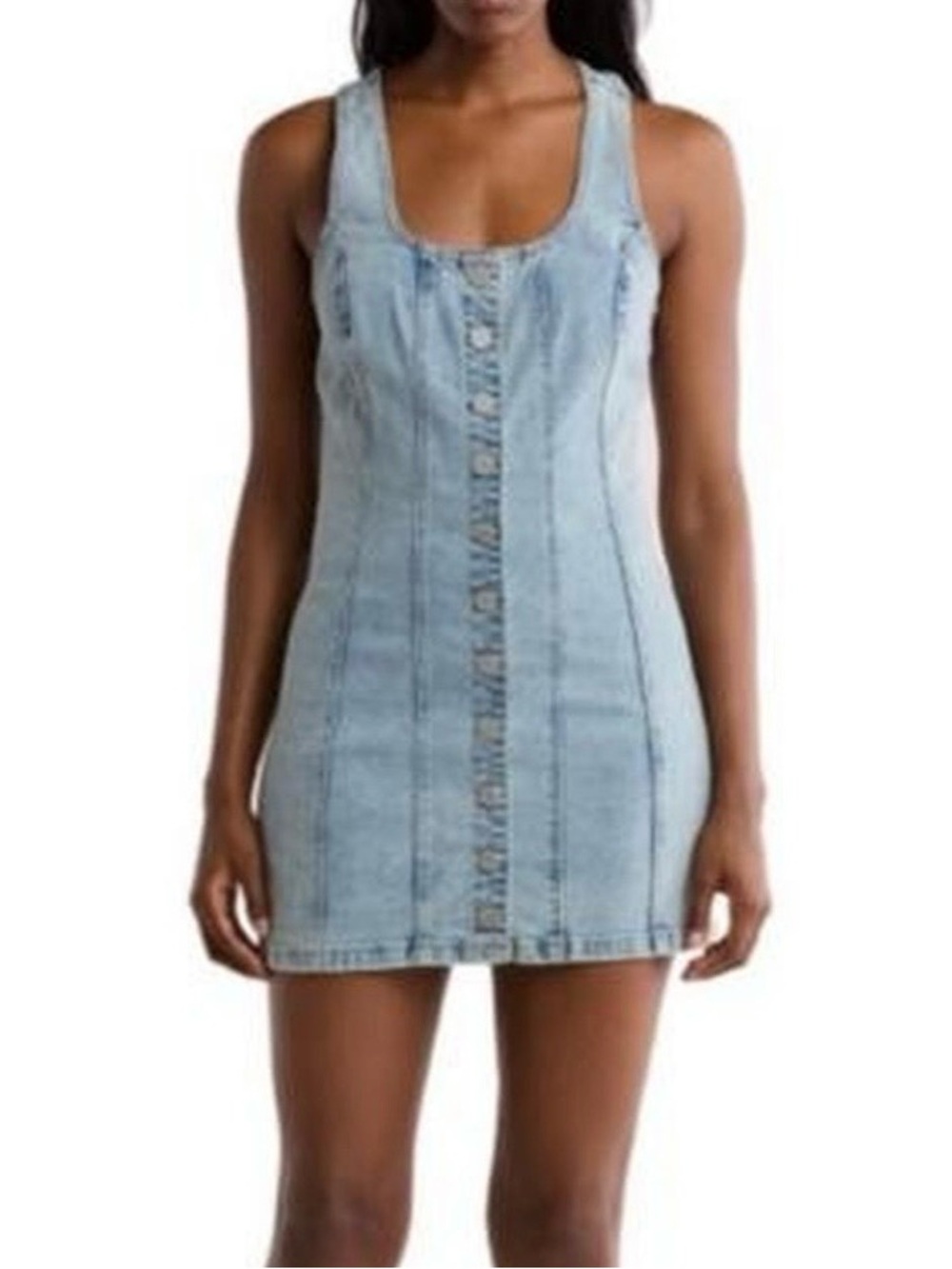 Blank NYC Light Blue Denim Button-Down Mini Dress - Large